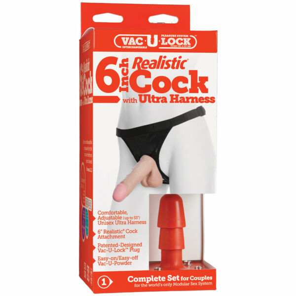 Vac-U-Lock-Realistic Cock w/Ultra Harness 6"