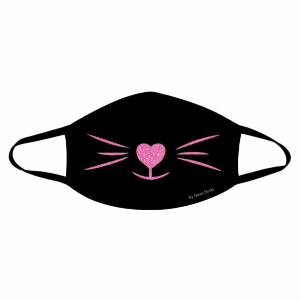 Neva Nude MEOW-ZA Mask-Pink Glitter kitty on Black