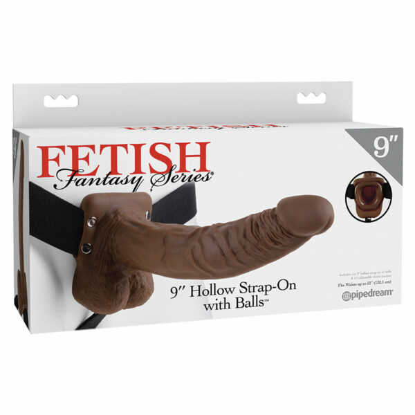 Fetish Fantasy Series Hollow Strap-On with Balls-Chocolate 9"