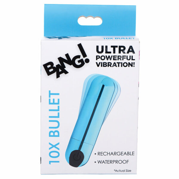 Bang! 10X Rechargeable Vibrating Metallic Bullet-Blue